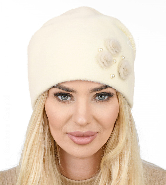 Czapka zimowa damska, elegancka, Xaria, kremowa, 55-57 cm
