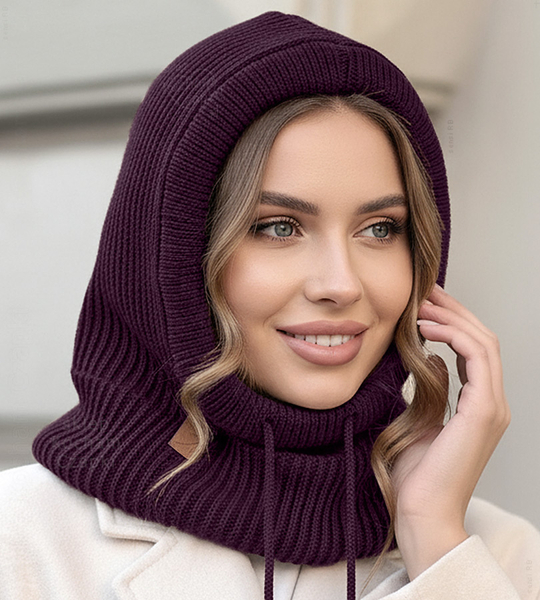 Komin z kapturem damski, kominiarka damska, Gaurina, burgundowy, uniwersalny 