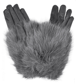 Rękawiczki damskie z futerkiem, 607903, szary, M/L