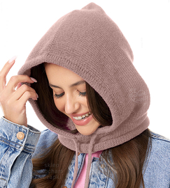 Kominiarka damska, kaptur zimowy wełniany, Ruanna, brudny wrzosowy, 55-60 cm