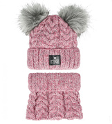 Czapka zimowa i komin dla dziewczynki, Estancia, różowy melanż, 46-48 cm