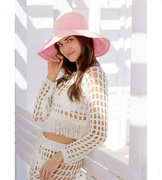 Kapelusz damski z dużym rondem, lniany na lato, S22-05, różowy (80% len), 55-56 cm