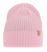 Czapka zimowa damska, wełna merino, Lisja, różowy jasny, 55-58 cm