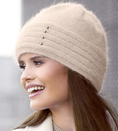 Czapka zimowa, damska, Maloca, angora, beżowy jasny, 55-58 cm