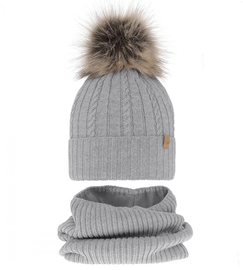 Czapka i komin merino dla dziewczynki, polar, Rimabel, szary, 48-50 cm