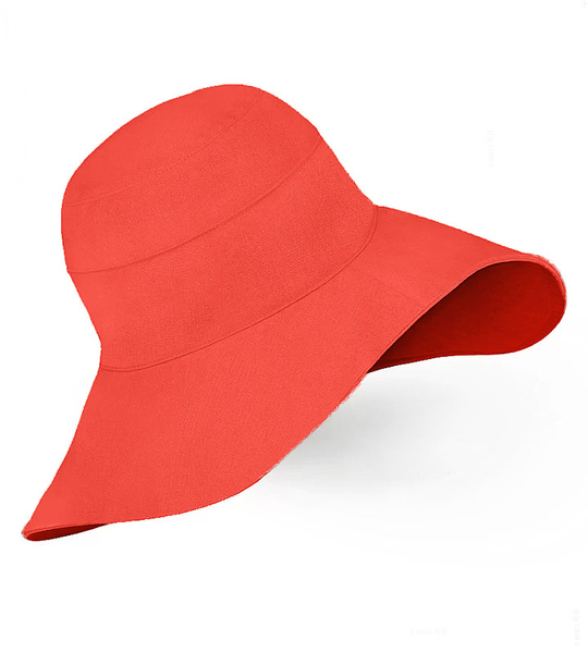 Kapelusz damski z dużym rondem, lniany na lato, S22-05, czerwony, 100% len, 55-56 cm