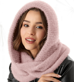 Komin z kapturem damski, kominiarka damska, Onaasi, róż brudny jasny, 55-62 cm