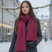 Szalik damski z wełny 100% merino, zimowy, 7340, ciemny róż