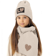 Komplet zimowy dla dziewczynki: czapka i szalik, Elwira, beżowy, 52-56 cm