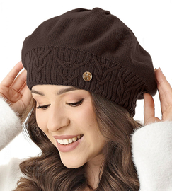 Czapka damska zimowa, beret, Belana, brązowy, 56-59 cm