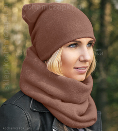 Czapka i komin damska, komplet zimowy, brązowy (5), Benita, 55-57