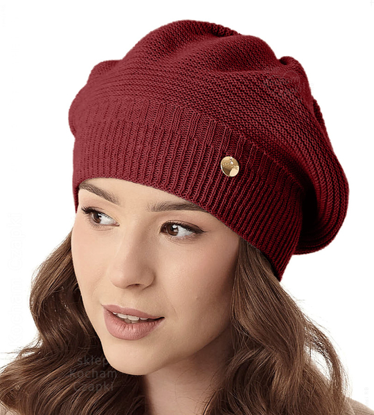 Czapka damska zimowa, beret, Vidalora, bordowy, 56-59 cm