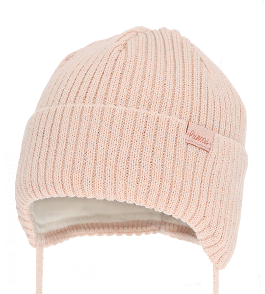 Czapka niemowlęca na zimę dla dziewczynki, merino, Nissia, róż pudrowy, 36-38  cm