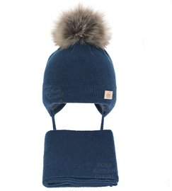 Czapka i szalik z wełną merino, dla noworodka, dla chłopca, Nanest, niebieski (06), 35-37 cm