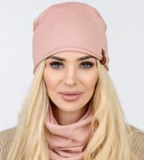 Czapka i komin damski, komplet wiosenny-jesienny, Mirandi, róż pudrowy, 55-57 cm