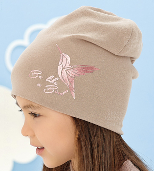 Czapka dla dziewczynki wiosenna/jesienna, dwustronna, BeBird, beżowa, 52-54 cm