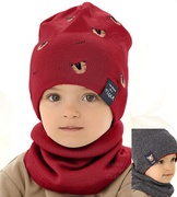 Czapka i komin dla chłopca, dwustronny, Monay, czerwony + granat melanż , 50-54 cm