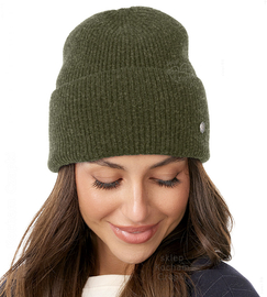 Czapka Damska z Wełny Merino, Erazma, khaki, 55-57 cm