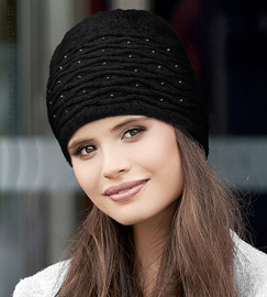 Czapka damska wełniana, Calsa, czarny, 54-56 cm