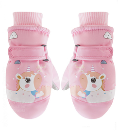 Rękawiczki dziecięce, dla dziewczynki, ocieplone futerkiem, wodoodporne, RN26 różowe, rozm. 6-8 lat