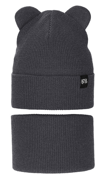 Komplet wiosenny/jesienny dla chłopca, czapka i komin, grafitowy, Jragan, 50-54 cm