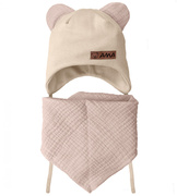 Komplet niemowlęcy, czapeczka i chustka muślinowa, Amisiio, beżowy, 38-40 cm
