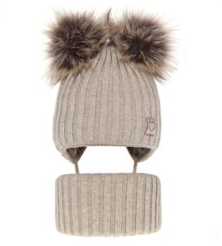  Czapka i komin dla dziewczynki, komplet zimowy,  Letisa, beżowy, 48-51 cm