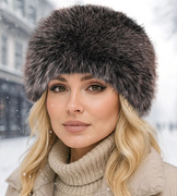 Czapka futrzana damska, z futra ekologicznego, zimowy toczek futrzany, Loqly, czarno-brązowy, 54-55 cm