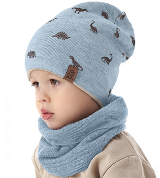 Komplet jesienno-zimowy dla chłopca, dwustronna czapka i komin, Binofis, niebieski, 48-52 cm