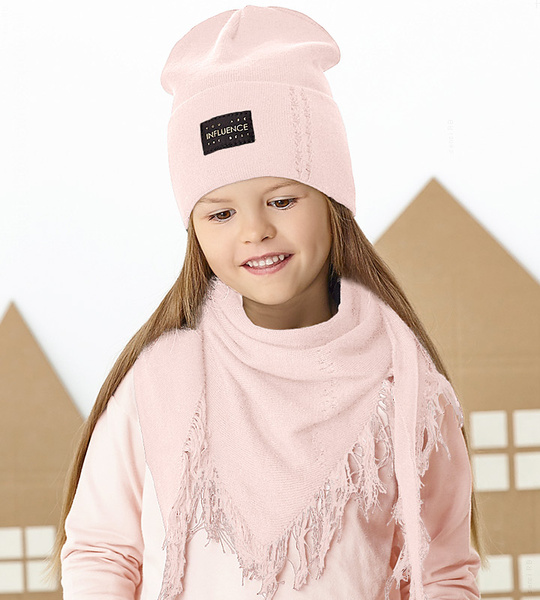 Komplet wiosenny/jesienny dla dziewczynki, róż blady (2), czapka i chusta, Saamayn, 50-53 cm