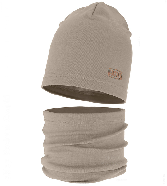 Czapka i komin dla chłopca, komplet wiosenny jesienny, Zrifer, oliwka, 48-50 cm