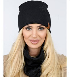 Czapka i komin damski, komplet wiosenny-jesienny, Mirandi, czarny, 55-57 cm