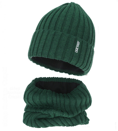 Czapka i komin dla chłopca, merino 50%, Nabasco, zielony, 50-52 cm