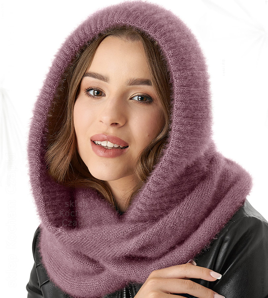 Komin z kapturem damski, kominiarka damska, Onaasi, wrzosowy ciemny, 55-62 cm