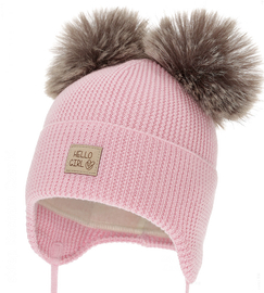 Czapka niemowlęca na zimę dla dziewczynki, 100% merino, Doriana, jasny róż, 38-40 cm