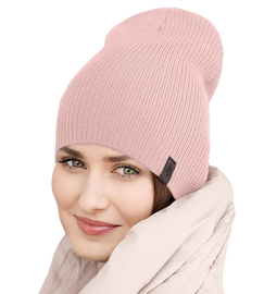 Czapka wiosenna/jesienna, damska, w prążek, brudny róż, Cemri, 54-56 cm