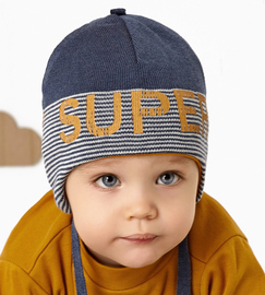 Czapka na jesień/wiosnę dla chłopca, Super Look, niebieski+musztarda, 42-46 cm