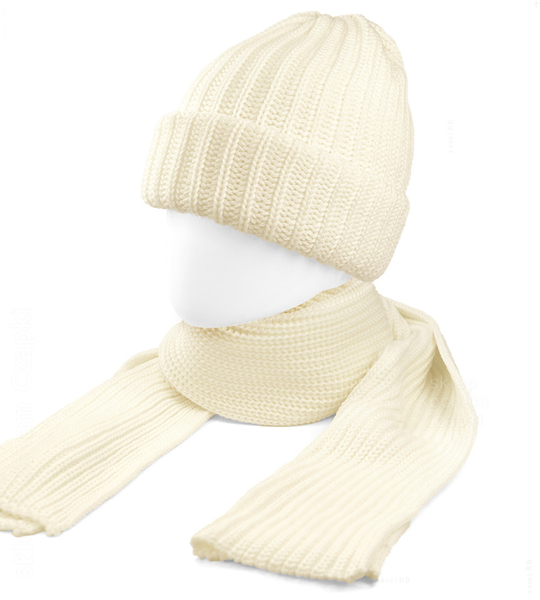 Komplet czapka i szalik,  merino 100%, Porshia, kakaowy, 56-58 cm