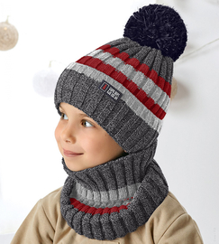 Komplet zimowy dla chłopca, czapka i komin, Oddan, granat/czerwony, 50-54 cm
