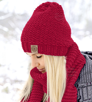 Czapka z polarem i długi szalik, Gisele, czerwony (2), 55-57 cm