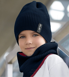Zimowa czapka i komin, sportowy komplet dla chlopca,  Dinesh v.3, dwustronny, 54-60 cm