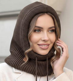 Komin z kapturem damski, kominiarka damska, Gaurina, brązowy, uniwersalny