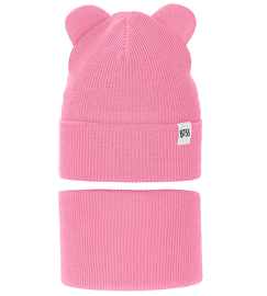 Komplet wiosenny/jesienny dla dziewczynki, czapka i komin, róż jasny, Jakra, 50-54 cm