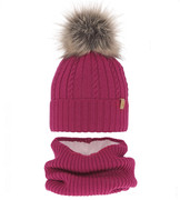 Czapka i komin merino dla dziewczynki, polar, Rimabel, amarantowa, 51-53 cm