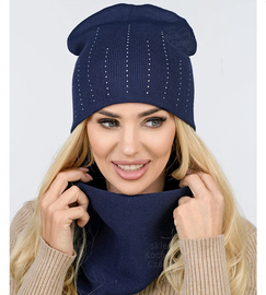 Czapka i komin damski, komplet jesienny, Fabrina, granatowy, 55-60 cm
