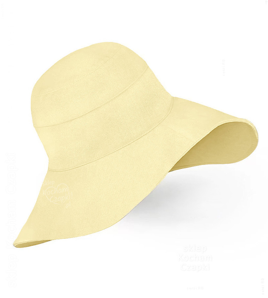 Kapelusz damski z dużym rondem, lniany na lato, S22-05, żółty jasny, 100% len, 55-56 cm