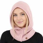 Balaklawa, komin z kapturem z wełny merino i kaszmiru, Rikana, różowa, 55-62 cm