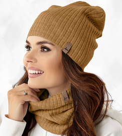 Komplet Catrine, czapka i komin damski, musztardowy, 55-56 cm