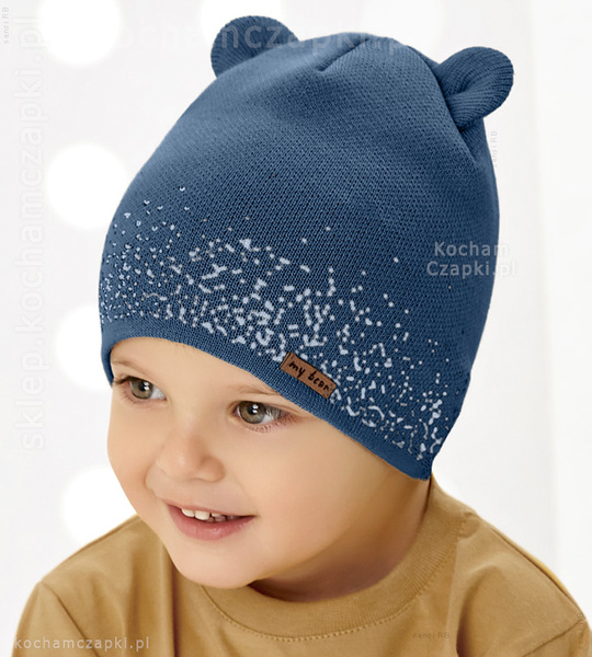 Czapka chłopięca, dzianinowa, z uszkami misia, wiosna/jesień, GetUP, rozm. 48-52 cm