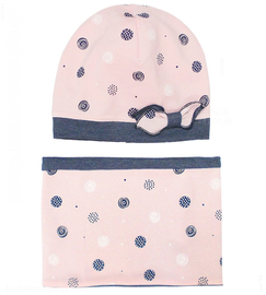 Czapka i komin, wiosenny/jesienny komplet dla dziewczynki,  Cornelia, różowy, 46-49 cm